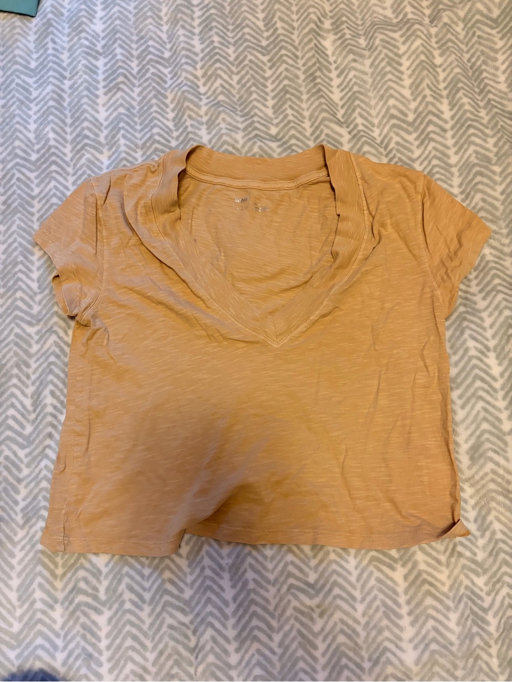 Aerie V-Neck Cropped Tee in Tan